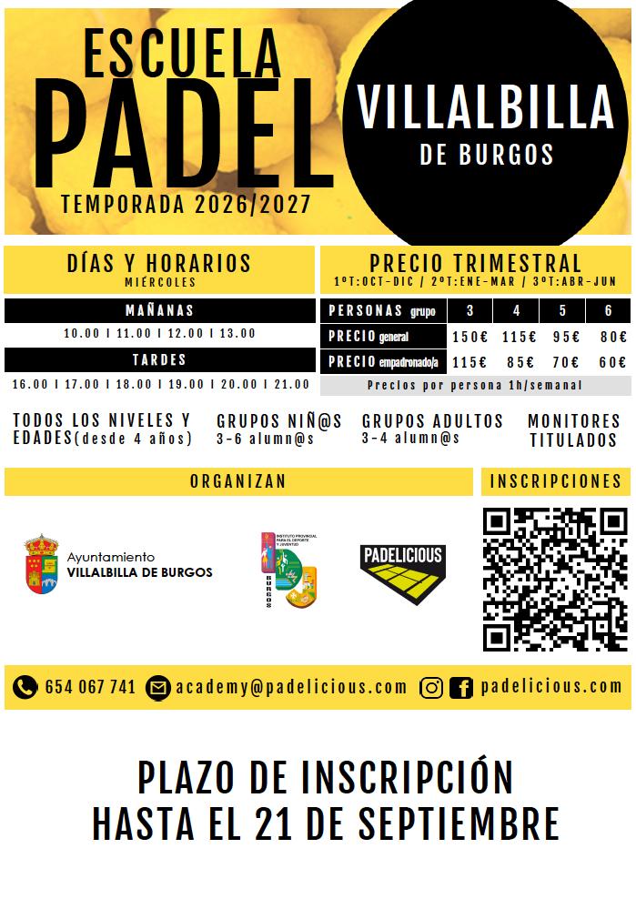 Clases pádel Villalbilla, curso 2026 - 2027