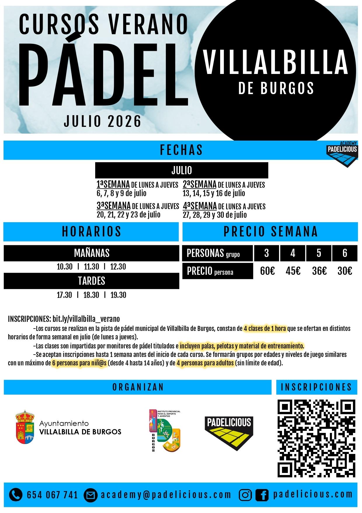 Cursos pádel julio 2026